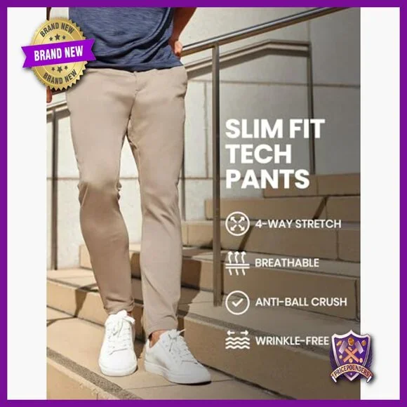 Slim Fit Stretch Chinos with Hidden Zipper Pockets, 30 Inseam